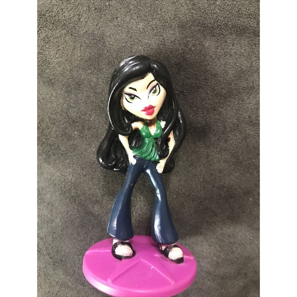 Bakery Craft Bratz Doll PVC Figure Cake Topper Dark Brown Hair Pink Base